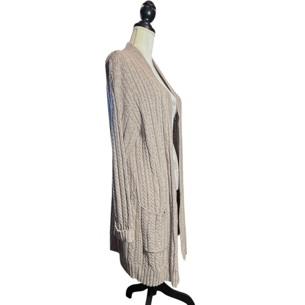 J. Jill Cable Knit Wool Blend Open Front Long Cardigan Cream Size L - Picture 4 of 8